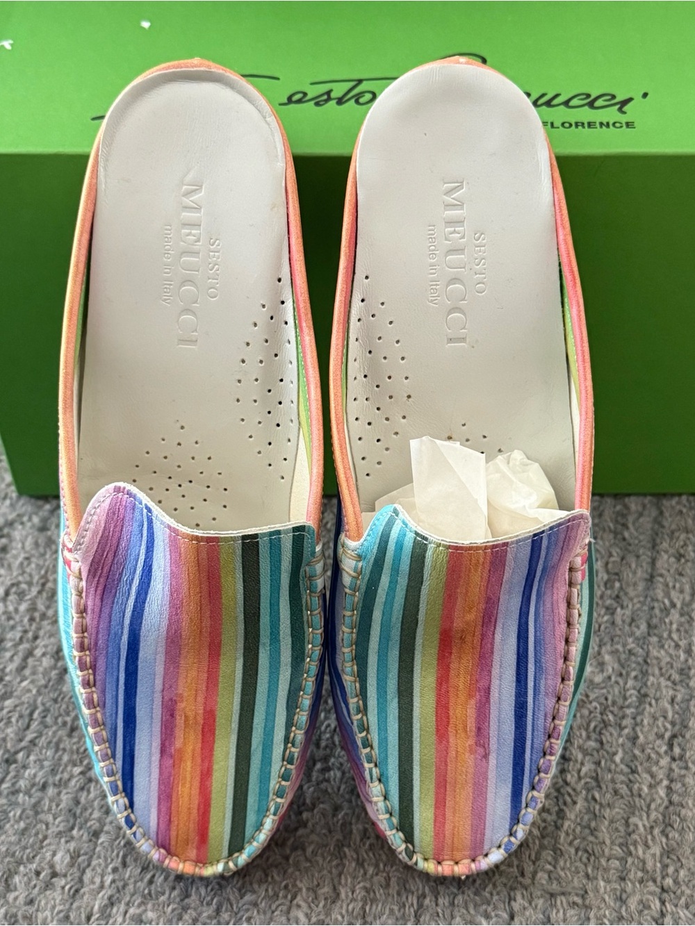• Sesto Meucci • Multicolor Striped Mules Shoes • NWT •